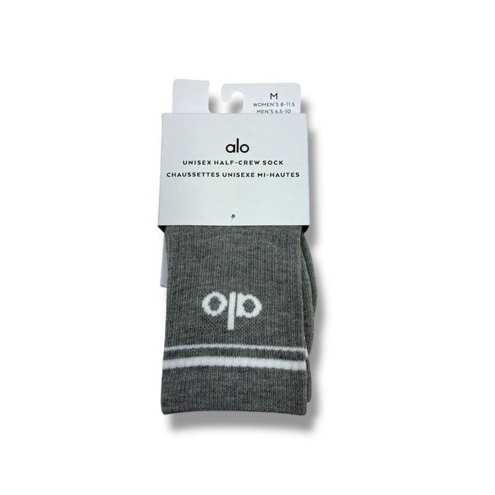 ALO Yoga NWT Unisex Half Crew Socks in Athletic Heather Gray/White Size M